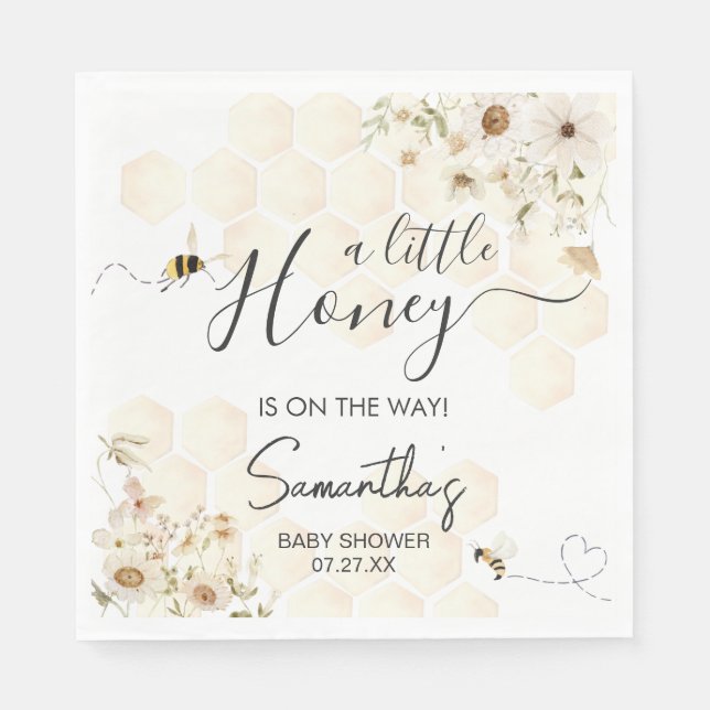 A Little Honey Bee Baby Shower Napkin (Front)