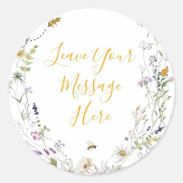 A Little Honey Bee Floral Baby Shower Your Message Classic Round Sticker (Front)