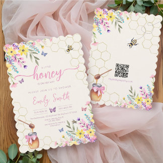 A Little Honey Bee Floral Butterflies Baby Shower Invitation