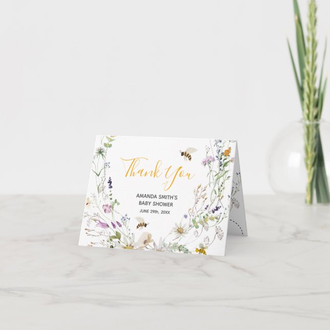 A Little Honey Bee Wildflower Baby Shower Folded Thank You Card (Front)