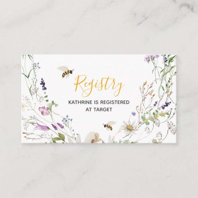 A Little Honey Bee Wildflower Baby Shower Registry Enclosure Card (Front)