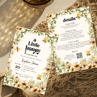 A little honey | flower | Bee | baby shower Invitation