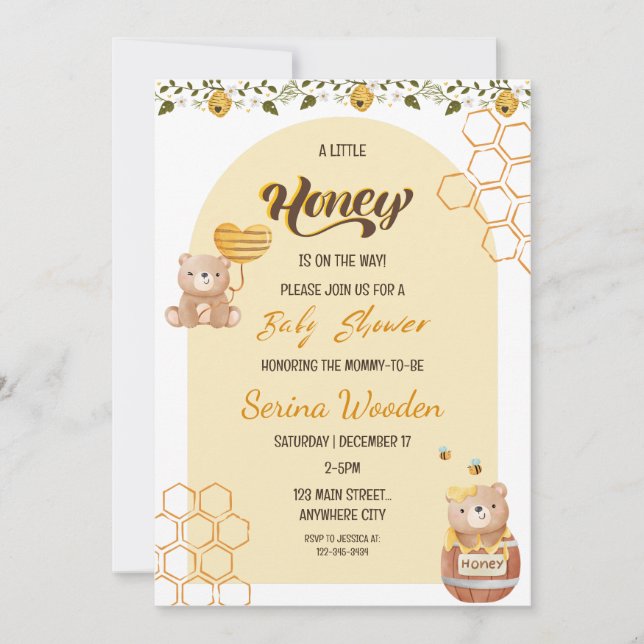 A Little Honey Is On The Way Bear Baby Shower  Invitation (Front)