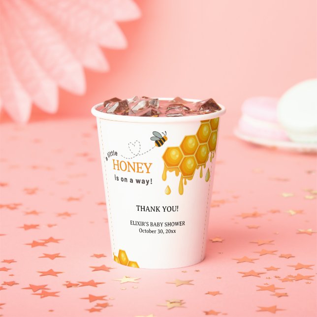 A Little Honey Is On the Way Honeycomb Baby Shower Paper Cups (Insitu)