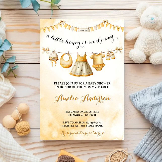 A little Honey On The Way Clothesline Baby Shower Invitation (Creator Uploaded)