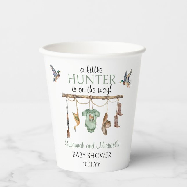A Little Hunter Is On The Way Baby Shower  Paper Cups (Front)