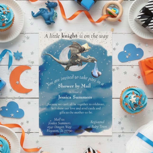 A Little Knight Dragon Baby Shower By Mail Silver  Invitation (Creator Uploaded)