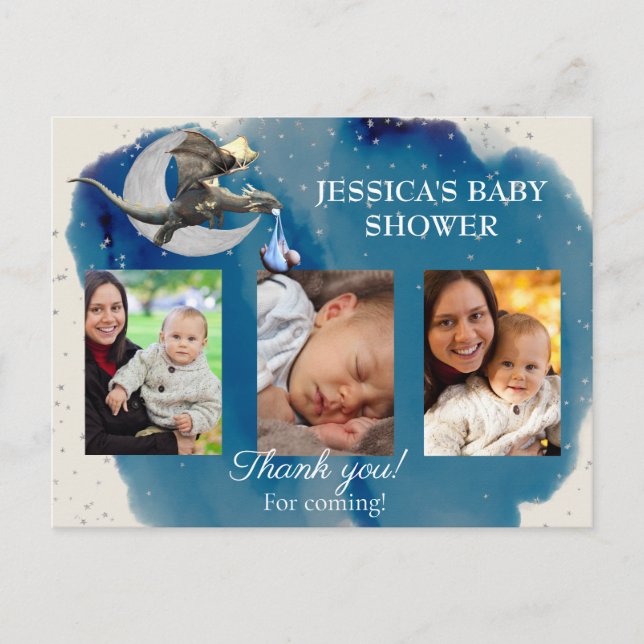 A Little Knight Dragon Baby Shower Thank you Photo Postcard (Front)