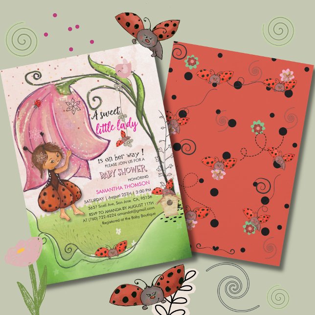 A Little Lady is on her Way  Ladybug Baby Shower Invitation (A Little Lady is on her Way Ladybug Baby Shower Invitation)
