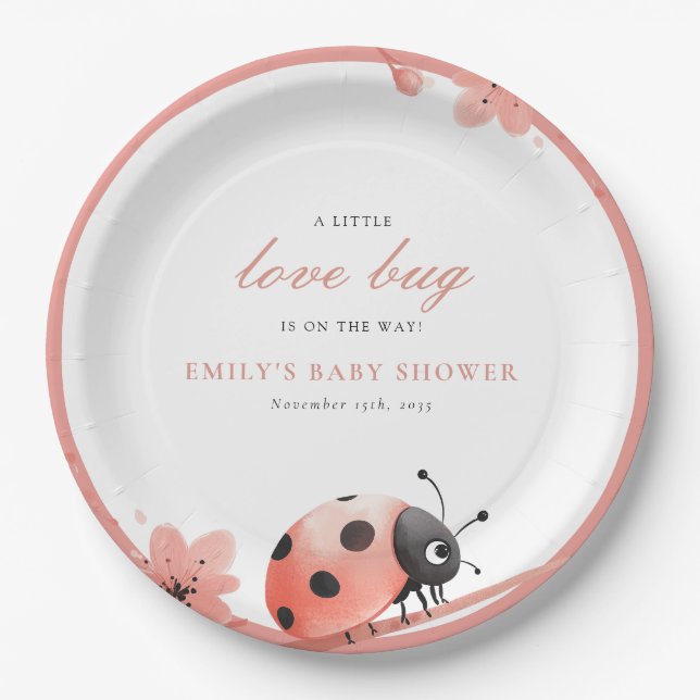 A Little Love Bug Is On The Way Baby Shower Paper Plate (Front)