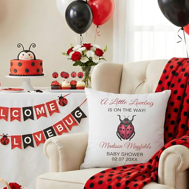 A Little Love Bug Is On The Way Ladybug Throw Pillow (Creator Uploaded)