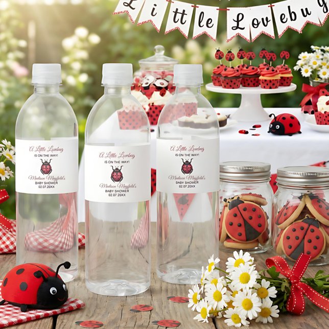 A Little Love Bug Is On The Way Ladybug Water Bottle Label (Creator Uploaded)