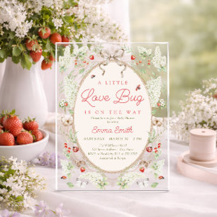 A Little Love Bug Strawberry Floral Baby Shower Acrylic Invitations
