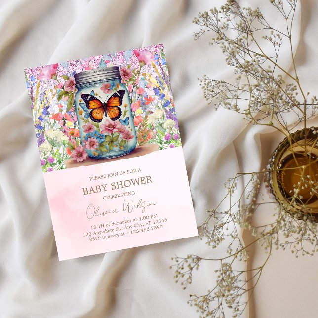 A little love in little jar Butterfly Baby Shower Invitation (Creator Uploaded)