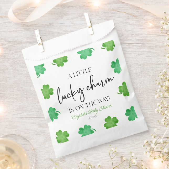A Little Lucky Charm Green Clover Baby Shower Favour Bag (Clipped)