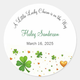A Little Lucky Charm is on the Way Invitation Classic Round Sticker