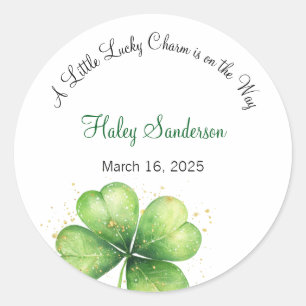 A Little Lucky Charm is on the Way Invitation Classic Round Sticker
