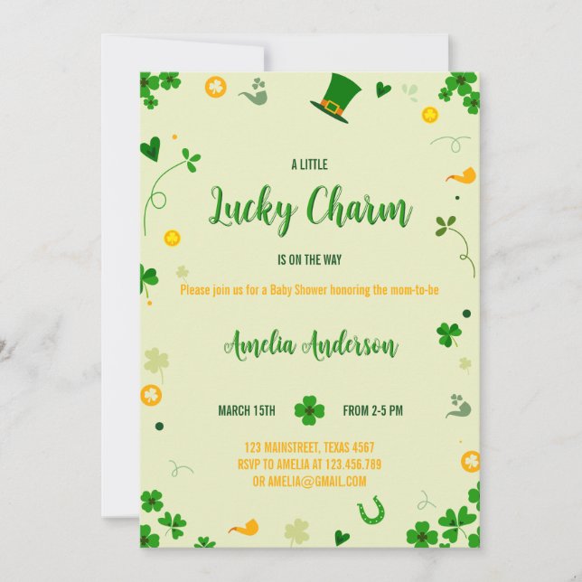 A Little Lucky Charm Leaf Clover Baby Shower Invitation (Front)