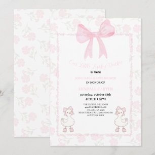 A Little Lucky Duckie Pink Bow Floral Baby Shower Invitation