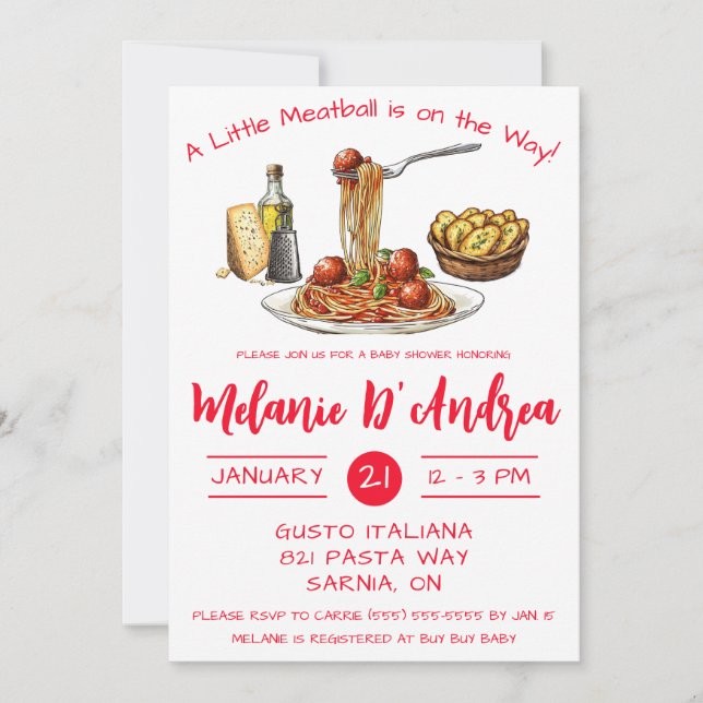 A Little Meatball is on the Way!  Baby Shower Invitation (Front)