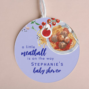 A Little Meatball Is On The Way Blue Baby Shower Favour Tags