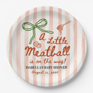 A little meatball is on the way Green Bow Paper Plate