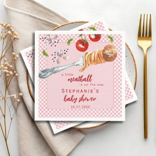 A Little Meatball Is On The Way Pink Baby Shower Napkin
