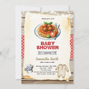 A Little Meatball pasta Baby Shower Invitation