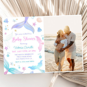 A Little Mermaid Girl Baby Shower Party Photo Invitation