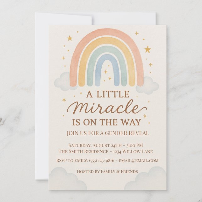 A Little Miracle Is On The Way  Gender Reveal  Invitation (Front)