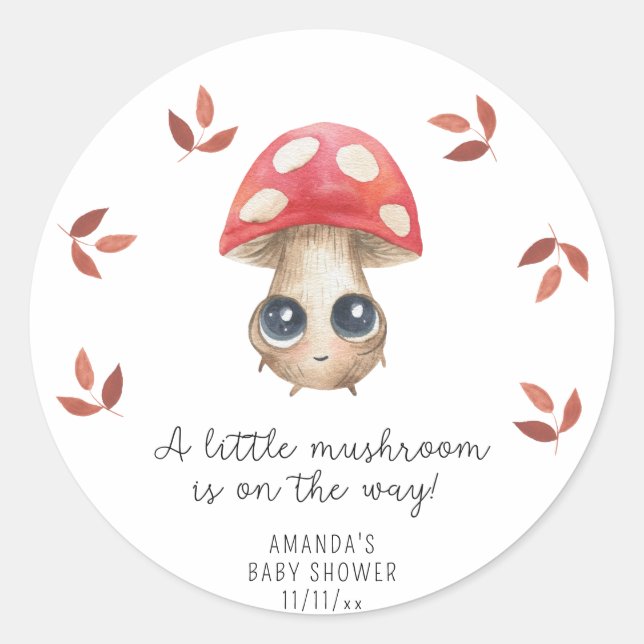 A little mushroom is on the way - Baby shower Classic Round Sticker (Front)