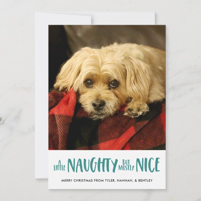 A Little Naughty | Aqua  | Vertical Photo Holiday Card (Front)
