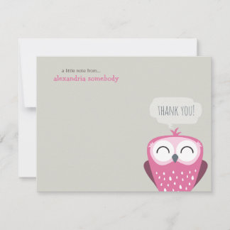 A Little Note Thank You Happy Pink Owl Card