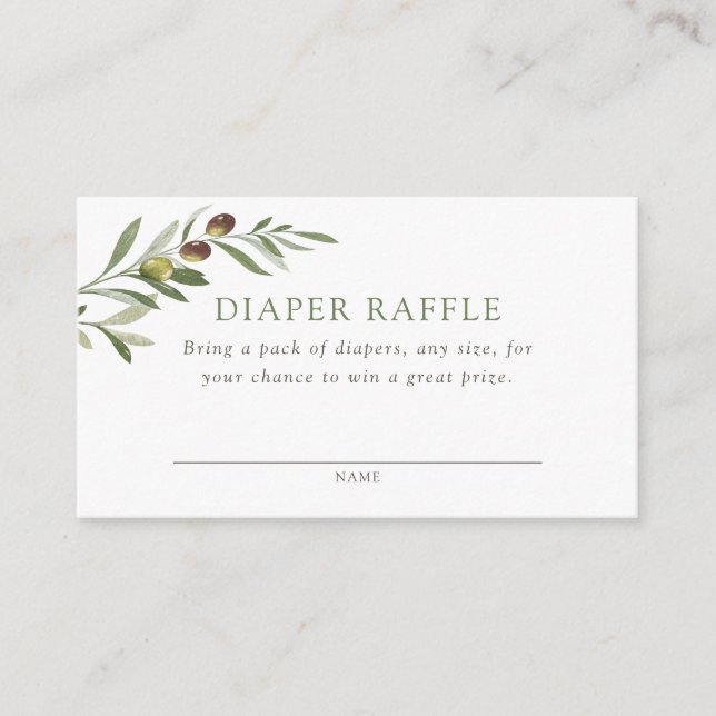 A Little Olive Baby Shower Diaper Raffle Enclosure Card (Front)