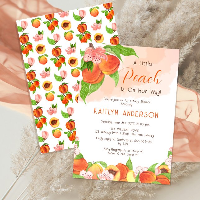 A Little Peach Is On Her Way Girl Baby Shower Invitation (Creator Uploaded)