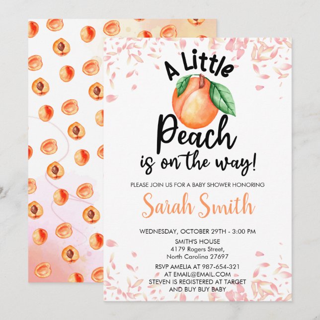 A Little Peach is on the way Orange Baby Shower  Invitation (Front/Back)