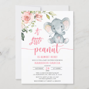 A Little Peanut Baby Girl Elephant Baby Shower Inv Invitation