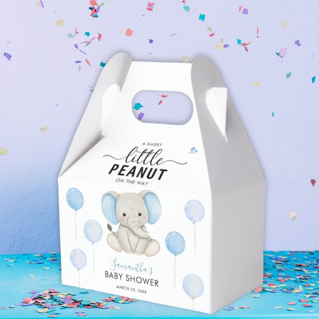 A Little Peanut Blue Greenery Elephant Baby Shower Favor Box (Creator Uploaded)