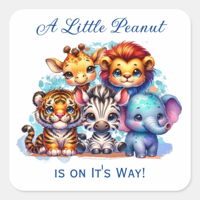 A Little Peanut is on It's Way | Baby Shower Square Sticker (Front)