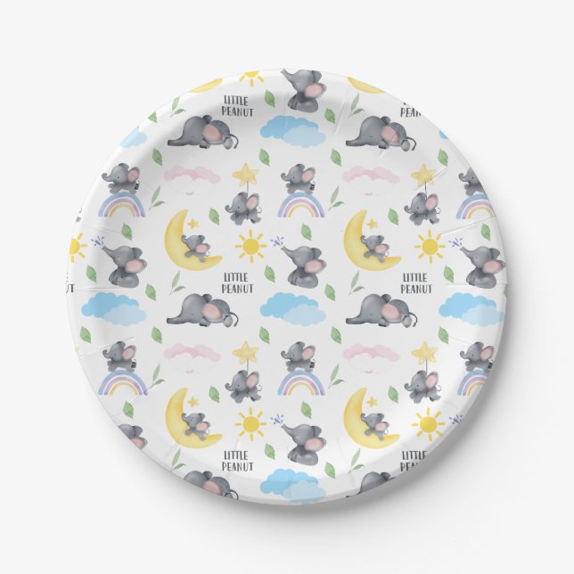 A Little Peanut is on the Way Elephant Baby Shower Paper Plate (Front)