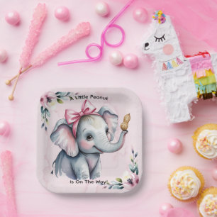 A Little Peanut Is On The Way Girl Baby Shower Paper Plate