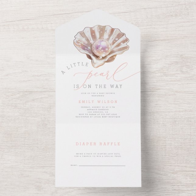 A Little Pearl Is On The Way Baby Shower All In One Invitation (Inside)