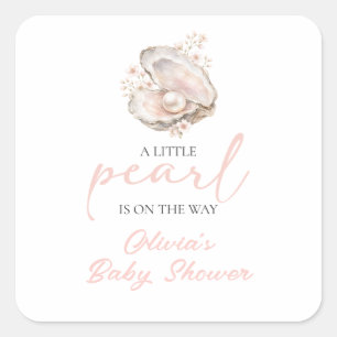A Little Pearl Is On The Way Coastal Baby Shower Square Sticker