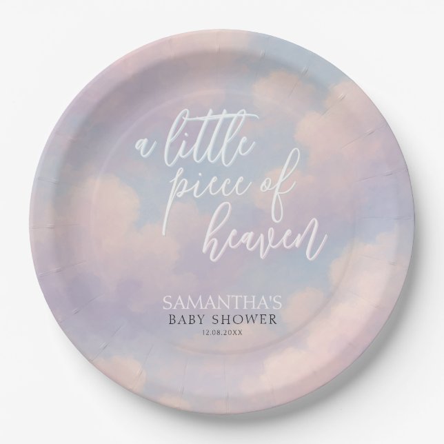 A Little Piece of Heaven Baby Shower Minimalist Paper Plate (Front)