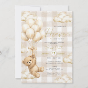 A Little Piece of Heaven Bear Gingham Baby Shower Invitation