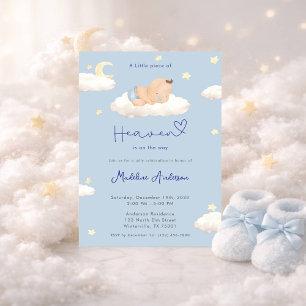 A Little Piece of Heaven Clouds Baby Boy Shower Invitation