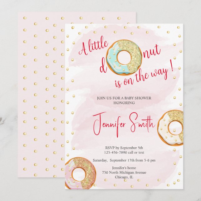 A Little pink golden doughnut Baby Shower invitati Invitation (Front/Back)