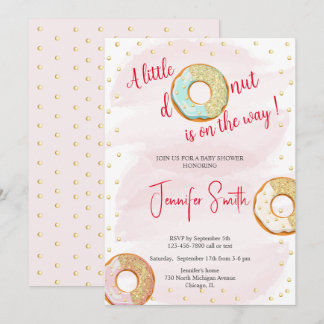 A Little pink golden doughnut Baby Shower invitati Invitation