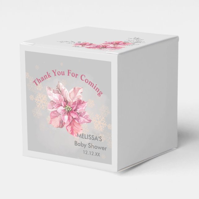 A Little Pink Snowflake Pink Poinsettia Favor Box (Front Side)