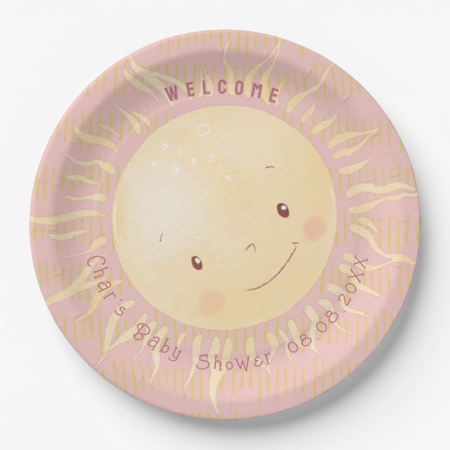  A Little Pink Sunshine Personalized Baby Shower Paper Plate (Front)